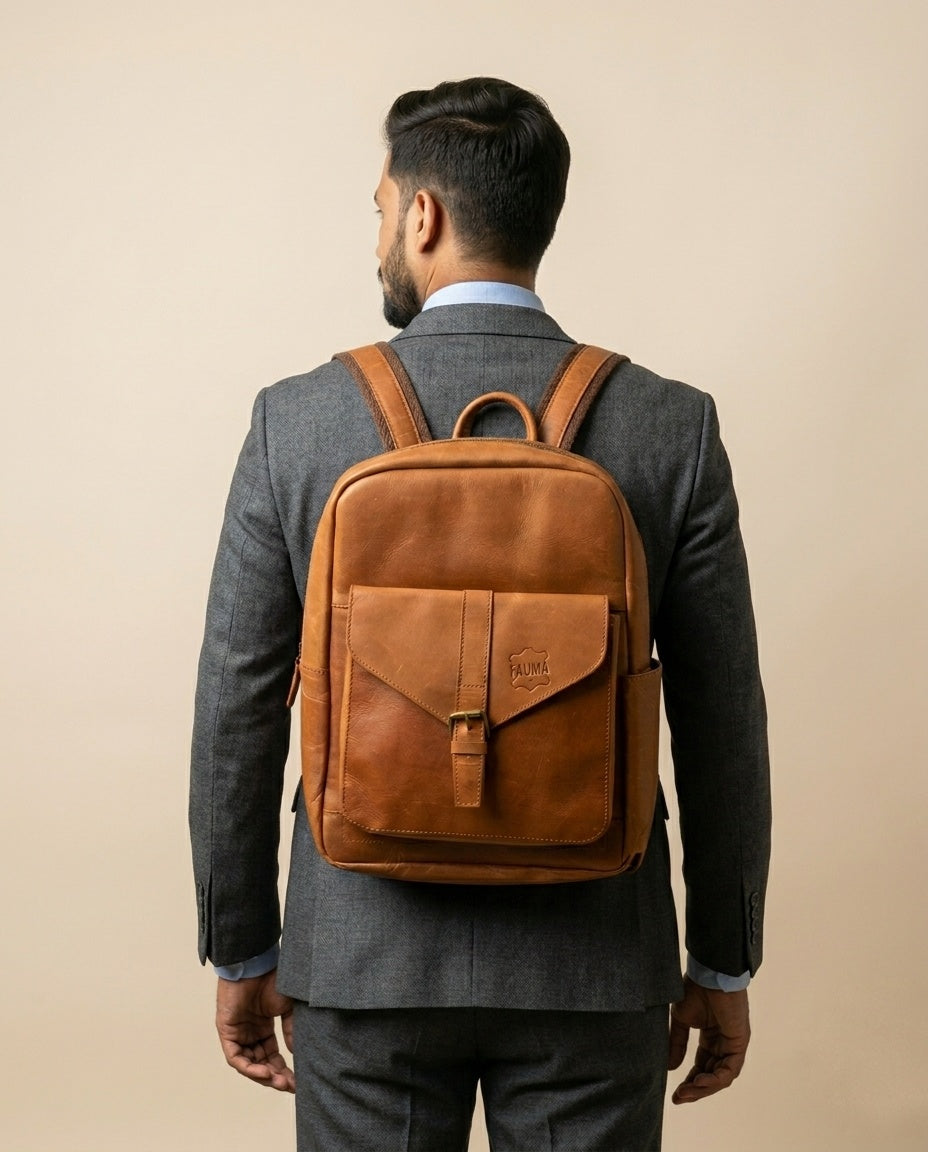 Premium Leather Backpack - Minimalist Everyday Daily Carry & Travel Rucksack