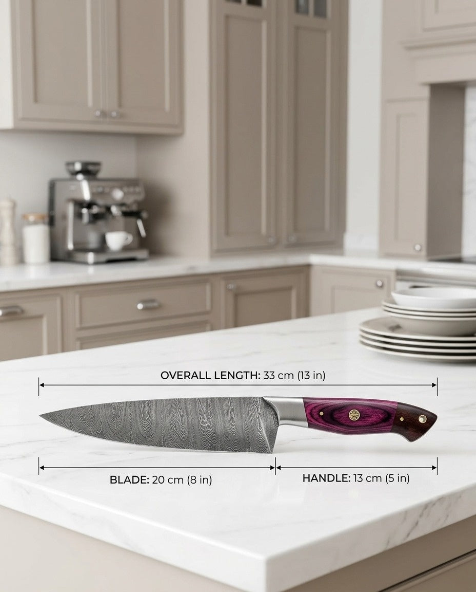 Premium Damascus Steel Chef Knife - Professional Japanese Kitchen Knife with Ergonomic Handle