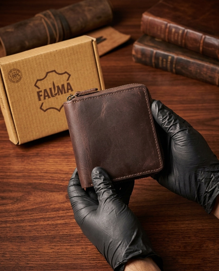 Premium Leather Bifold Wallet - Vintage Multi-Slot Zipper Card Holder & Coin Purse