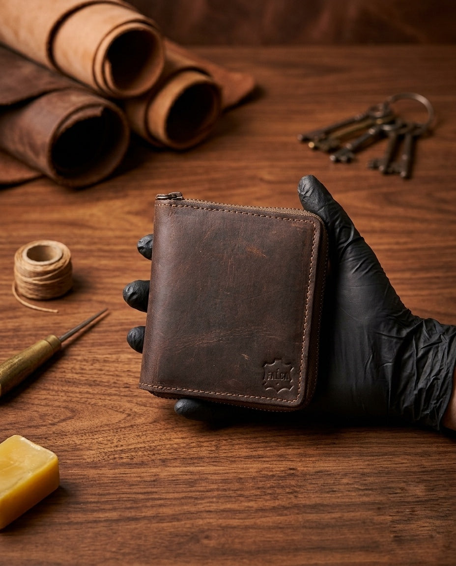 Premium Leather Bifold Wallet - Vintage Multi-Slot Zipper Card Holder & Coin Purse