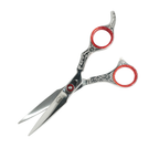 Professional 6-inch Engraved Hair Cutting Shears – Premium Stainless Steel Barber Scissors with Ergonomic Red Inserts