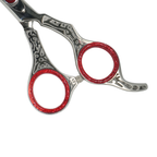 Professional 6-inch Engraved Hair Cutting Shears – Premium Stainless Steel Barber Scissors with Ergonomic Red Inserts