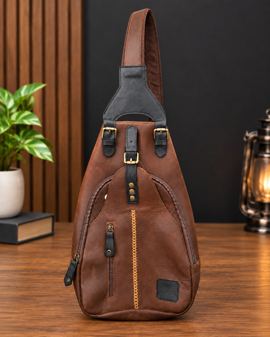Men’s Vintage Brown Sling Backpack – Stylish Crossbody Shoulder Bag