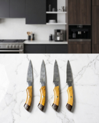 FAUMA Premium 4-Piece Damascus Steel Steak Knife Set | Hand-Forged Kitchen Utility Knives with Olive Wood Handle & Genuine Leather Roll Bag