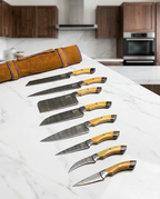 Exquisite 8-Piece Handcrafted Culinary Masterpiece Set with Leather Roll Case Eight pcs kitchen knives set