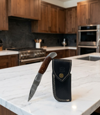 Premium Hand-Forged Damascus Steel Folding Pocket Knife | Luxury Rosewood Handle EDC Knife with Genuine Leather Sheath