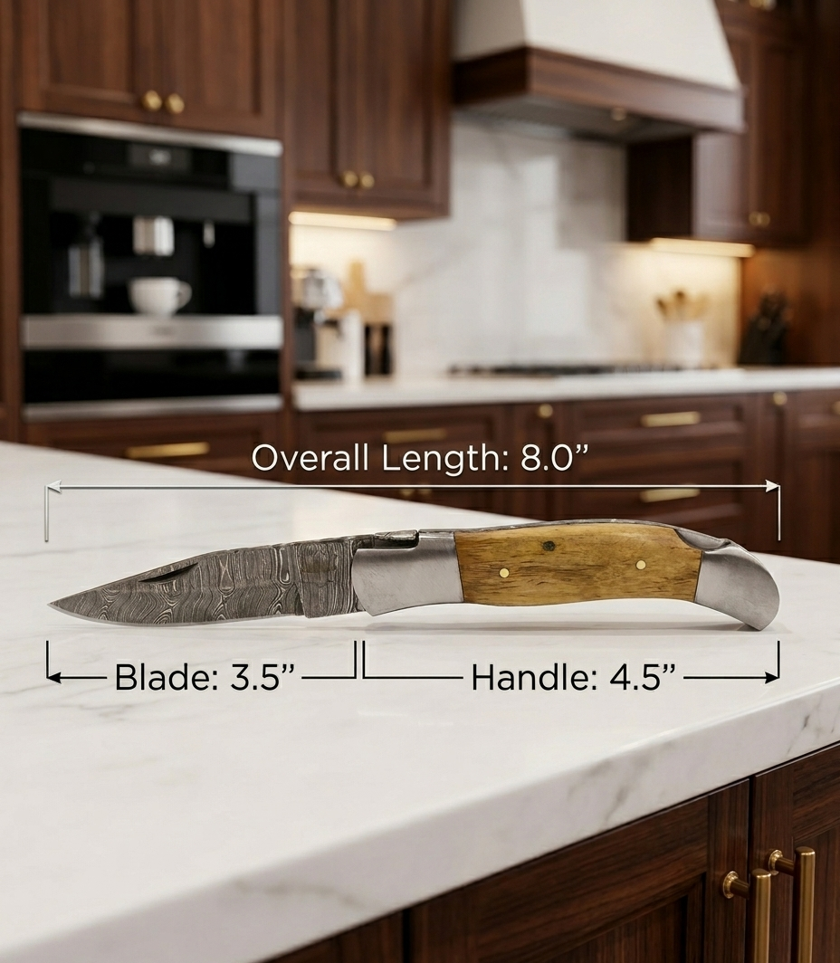 Premium Hand-Forged Damascus Steel Folding Pocket Knife | Exotic Natural Wood Handle EDC Knife with Genuine Leather Sheath