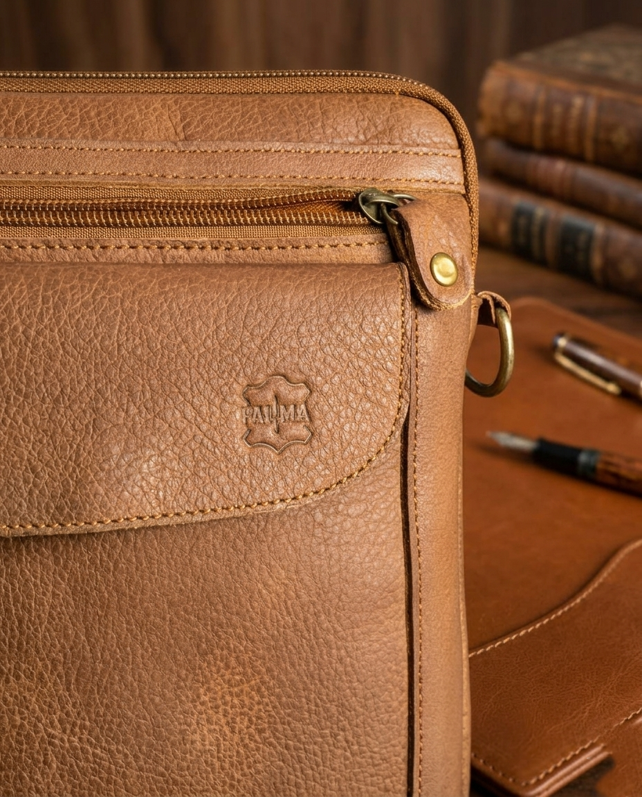 Premium Genuine Leather Crossbody Messenger Bag - Classic Black