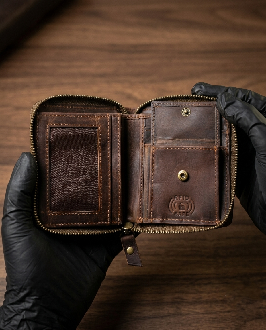 Premium Leather Bifold Wallet - Vintage Multi-Slot Zipper Card Holder & Coin Purse