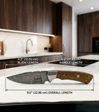FAUMA Premium Hand-Forged Damascus Steel Tracker Hunting Knife | Custom Walnut Wood Handle Full Tang Blade with Genuine Leather Sheath