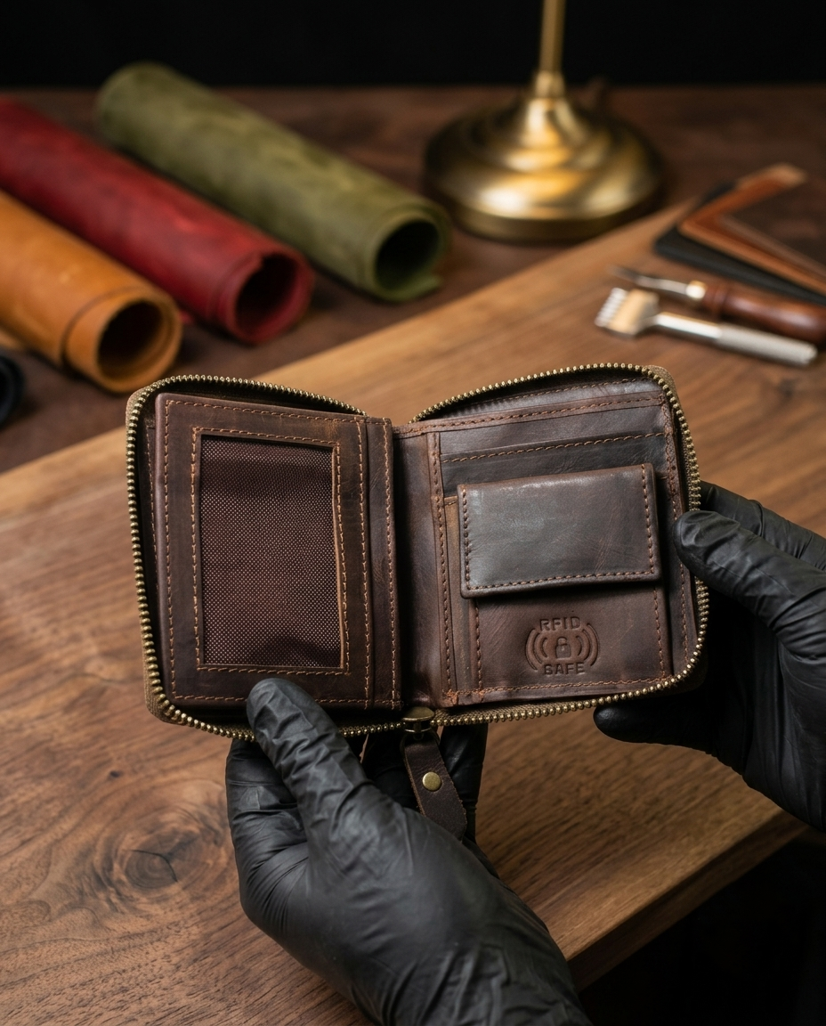 Premium Leather Bifold Wallet - Vintage Multi-Slot Zipper Card Holder & Coin Purse