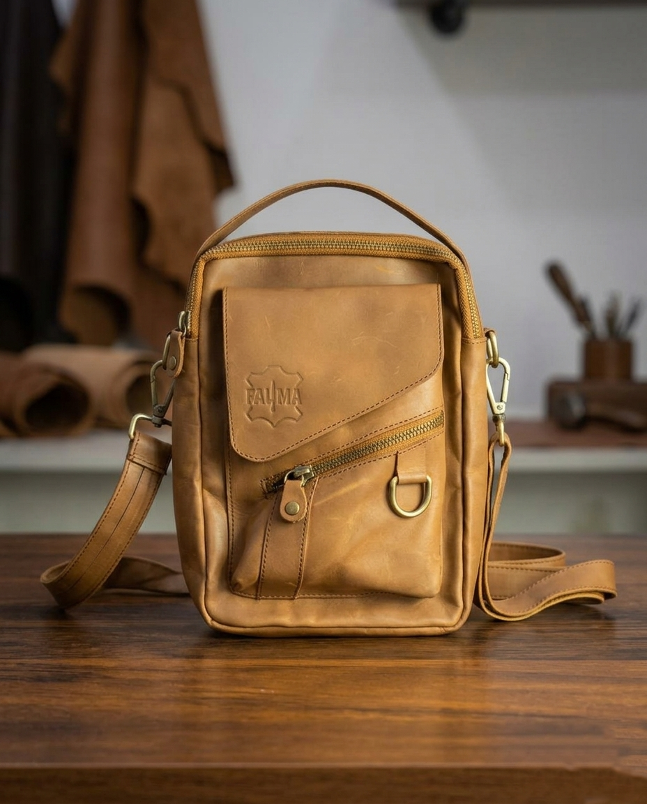 Premium Leather Crossbody Sling Bag - Small Vintage Messenger & Travel Pouch