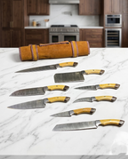 Exquisite 8-Piece Handcrafted Culinary Masterpiece Set with Leather Roll Case Eight pcs kitchen knives set