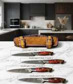 FAUMA Premium 4-Piece Damascus Steel Steak Knife Set | Hand-Forged Kitchen Utility Knives with Ergonomic Rosewood Handle & Genuine Leather Roll Bag