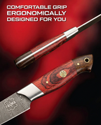 FAUMA Premium 4-Piece Damascus Steel Steak Knife Set | Hand-Forged Kitchen Utility Knives with Ergonomic Rosewood Handle & Genuine Leather Roll Bag