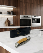 Premium Hand-Forged Damascus Steel Folding Pocket Knife | Exotic Natural Wood Handle EDC Knife with Genuine Leather Sheath