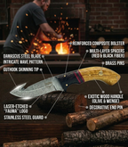 Premium Hand-Forged Damascus Steel Skinner Knife with Gut Hook | Custom Olive Wood & Micarta Handle Hunting Knife with Genuine Leather Sheath