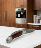 Premium Hand-Forged Damascus Steel Folding Pocket Knife | Luxury Rosewood Handle EDC Knife with Genuine Leather Sheath