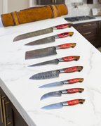 Premium 8-Piece Damascus Steel Culinary Set with Leather Roll Bag or kitchen knifes set