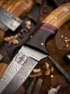 Premium Hand-Forged Damascus Steel Skinner Knife with Gut Hook | Custom Olive Wood & Micarta Handle Hunting Knife with Genuine Leather Sheath