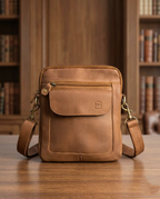Premium Genuine Leather Crossbody Messenger Bag - Classic Black