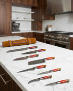 Premium 8-Piece Damascus Steel Culinary Set with Leather Roll Bag or kitchen knifes set