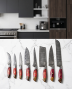 Premium 8-Piece Damascus Steel Culinary Set with Leather Roll Bag or kitchen knifes set