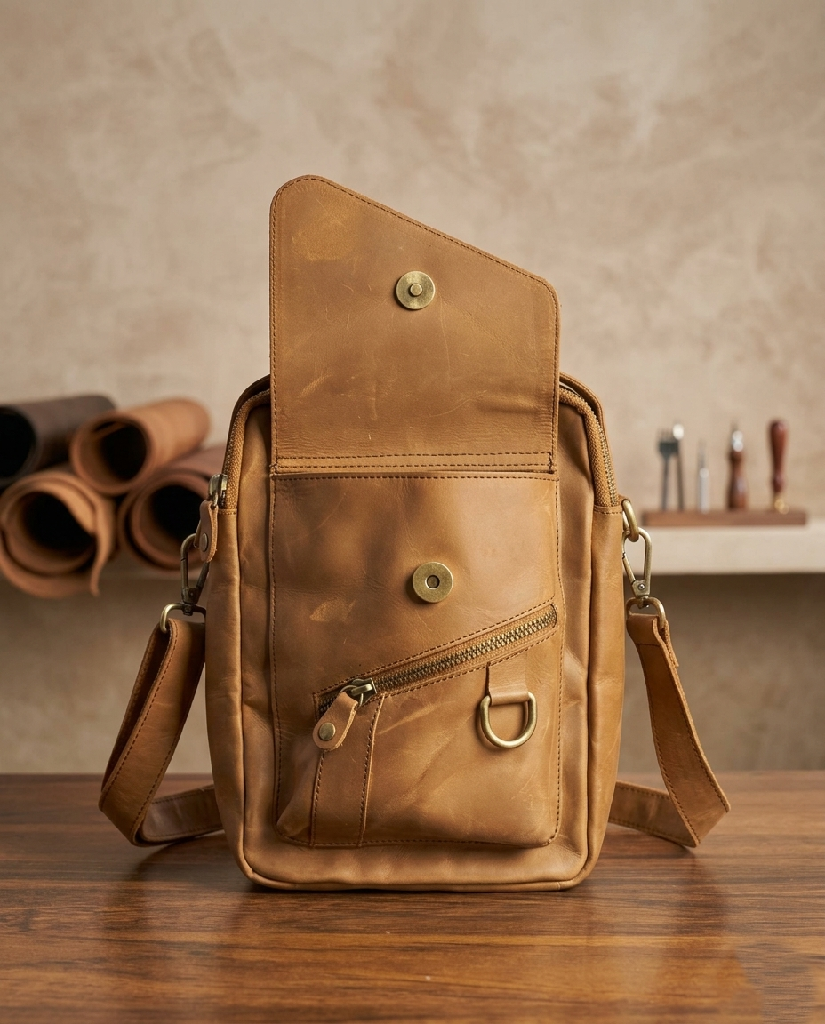 Premium Leather Crossbody Sling Bag - Small Vintage Messenger & Travel Pouch