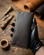 FAUMA Classic Brown Leather Long Bifold Wallet