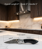 Elite Damascus Steel Folding Pocket Knife with Black Micarta Handle & Hand-Stitched Leather Sheath
