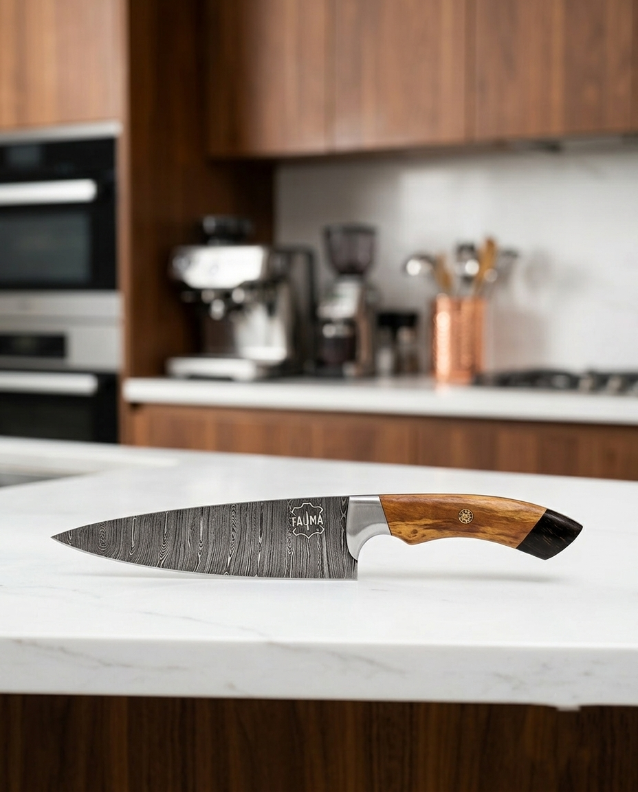 Premium Hand-Forged Chef Knife with Leather Sheath - Professional Kitchen & Outdoor Cooking Knife