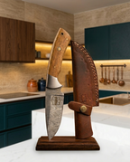 FAUMA Premium Hand-Forged Damascus Steel Tracker Hunting Knife | Custom Walnut Wood Handle Full Tang Blade with Genuine Leather Sheath