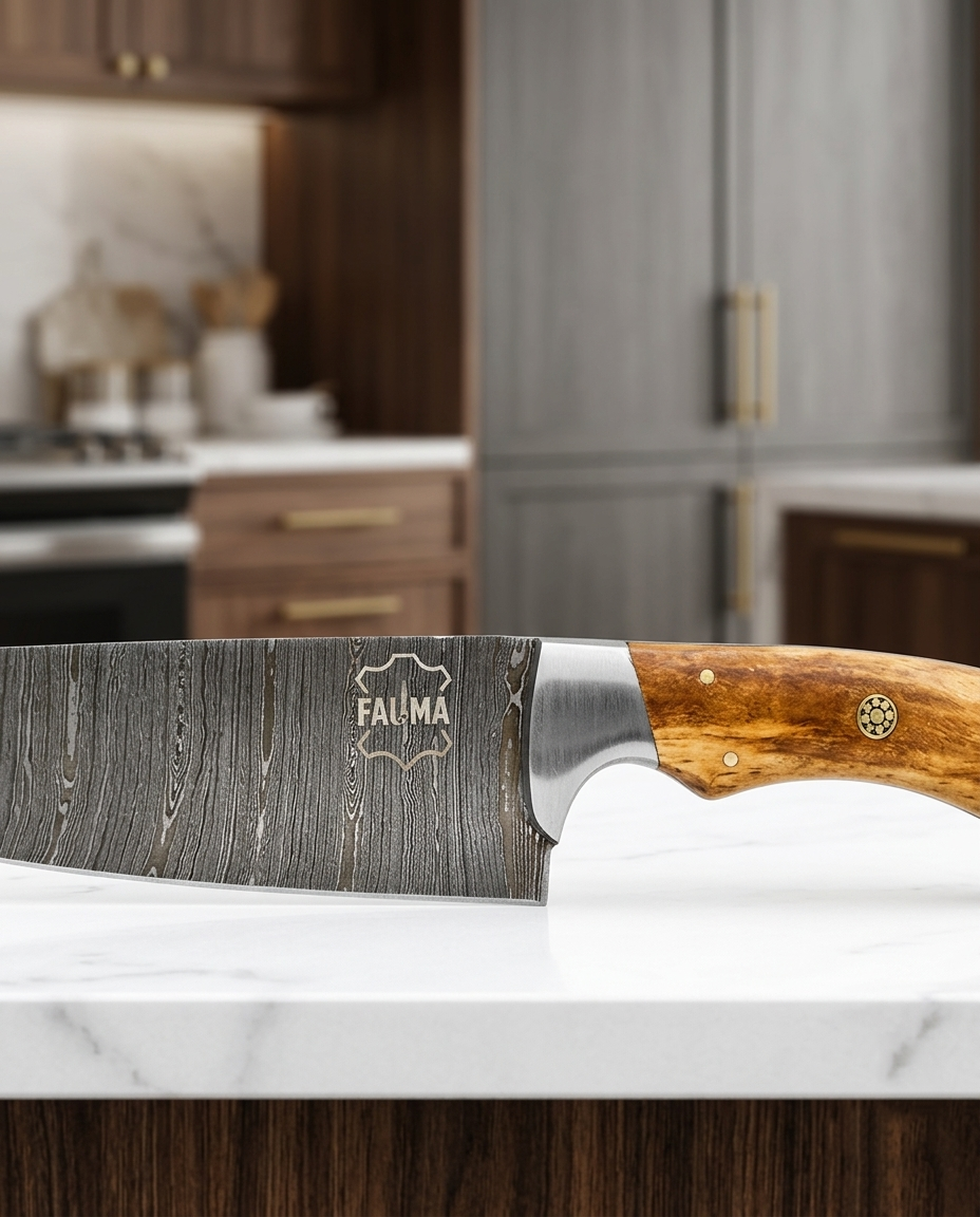 Premium Hand-Forged Chef Knife with Leather Sheath - Professional Kitchen & Outdoor Cooking Knife
