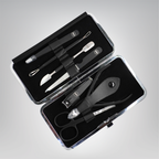 Fauma Premium 7-Piece Professional Manicure & Grooming Kit – Matte Black Stainless Steel with Luxury Leather Case