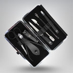 Fauma Premium 7-Piece Professional Manicure & Grooming Kit – Matte Black Stainless Steel with Luxury Leather Case