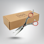Professional 6-inch Engraved Hair Cutting Shears – Premium Stainless Steel Barber Scissors with Ergonomic Red Inserts