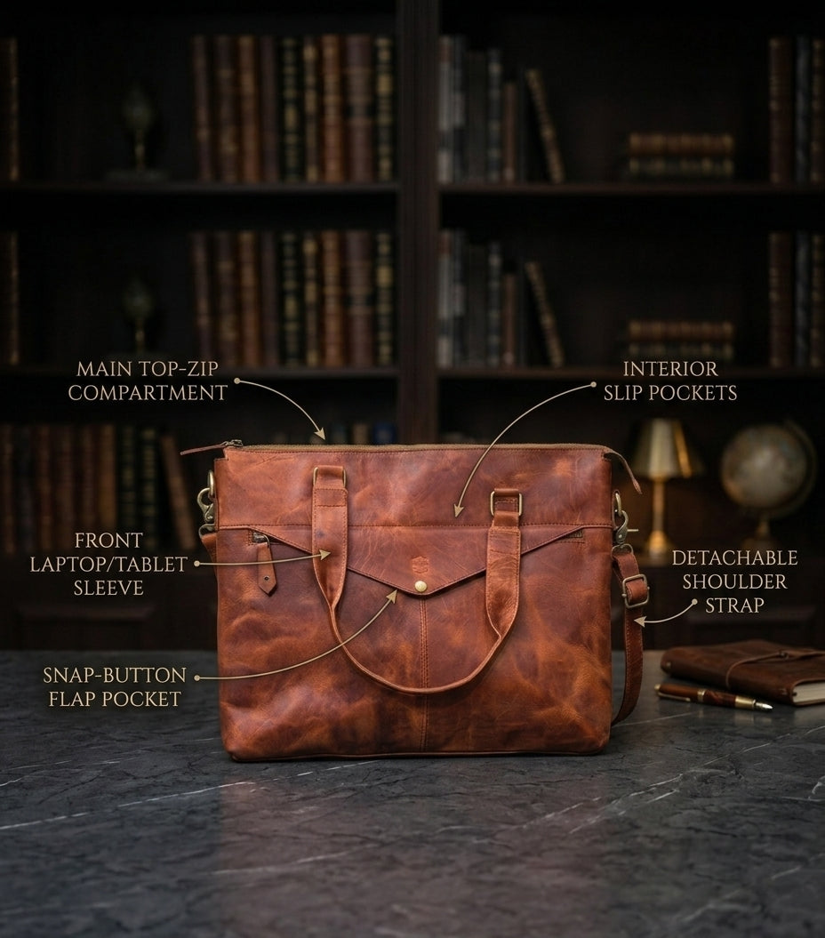 Heritage Vintage Leather Laptop Bag – Rugged Messenger Briefcase for Men