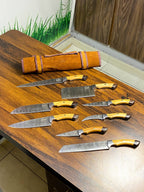 Exquisite 8-Piece Handcrafted Culinary Masterpiece Set with Leather Roll Case Eight pcs kitchen knives set