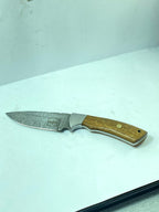FAUMA Premium Hand-Forged Damascus Steel Tracker Hunting Knife | Custom Walnut Wood Handle Full Tang Blade with Genuine Leather Sheath