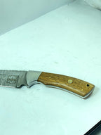 FAUMA Premium Hand-Forged Damascus Steel Tracker Hunting Knife | Custom Walnut Wood Handle Full Tang Blade with Genuine Leather Sheath